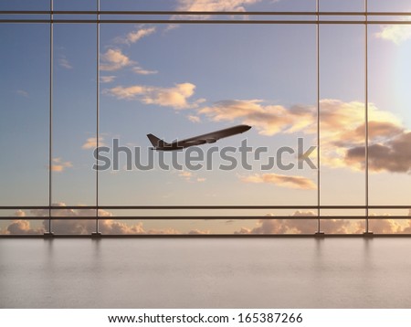 airport with window and airplane Royalty-Free Stock Photo #165387266