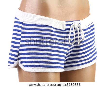 Woman's beach shorts on mannequin. Front. Isolated on a white background.