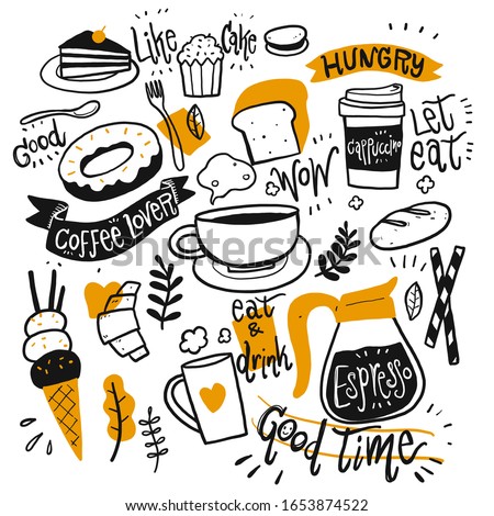 Set of coffee equipment, Hand drawn vector Illustration doodle line art style.