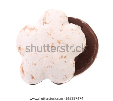 White Kiss Cookies with chocolate. Isolated on a white background.