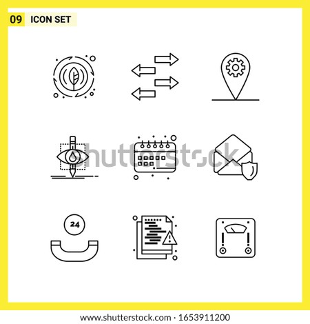 9 Icon Set. Simple Line Symbols. Outline Sign on White Background for Website Design Mobile Applications and Print Media.