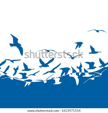 Seagulls silhouette in the sea. Abstraction. Vector illustration Royalty-Free Stock Photo #1653971554