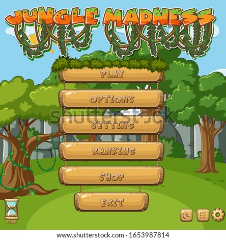 Game template design with trees in forest background illustration