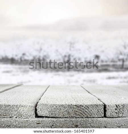 desk and winter landscape 