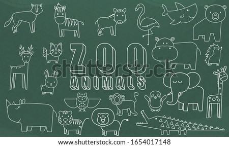 Concept of education School chalkboard with Zoo Animals Line Art design vector.