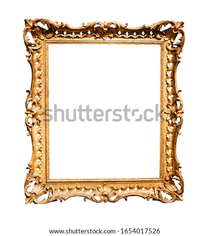 vertical baroque wooden picture frame with cutout canvas isolated on white background