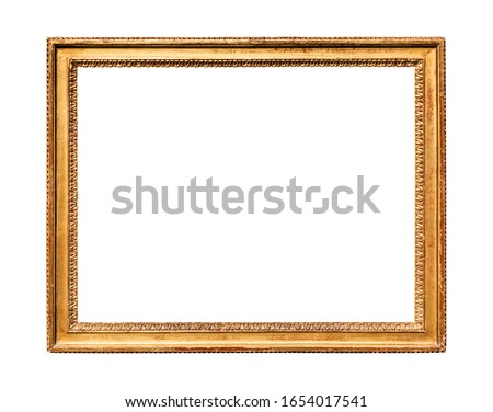 horizontal vintage wooden painting frame with cutout canvas isolated on white background