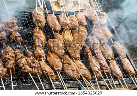 Delicious outdoor grilled chicken wings Royalty-Free Stock Photo #1654025029