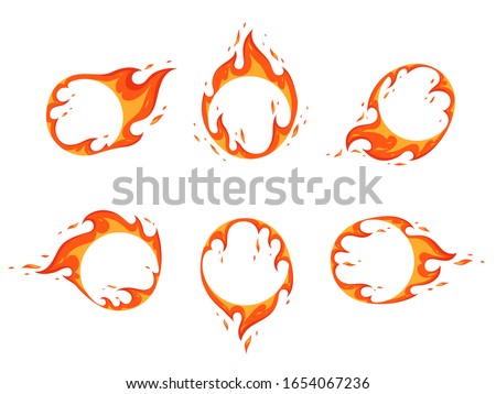 A set of fiery frames. Flames in the form of a circle with a free space in the center for design