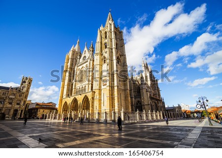Gothic Cathedral of Leon, Castilla Leon, Spain Royalty-Free Stock Photo #165406754