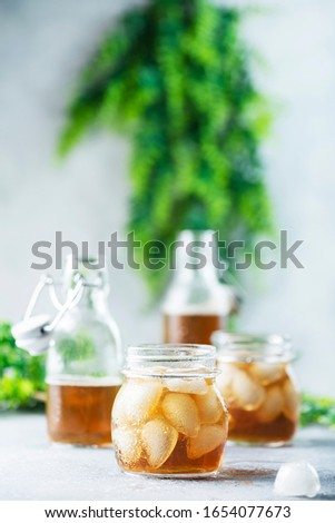 Summer cold tea with ice, selective focus image