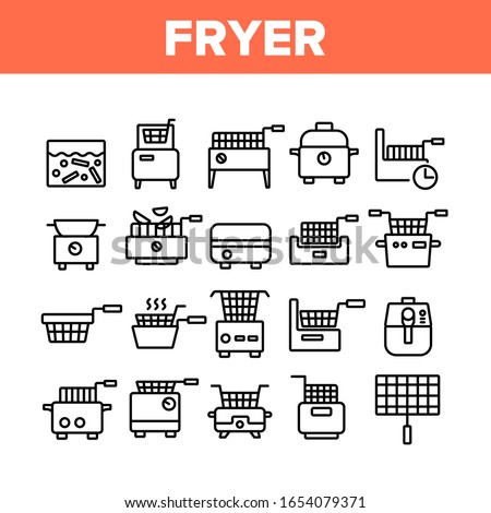 Fryer Electronic Tool Collection Icons Set Vector. Fryer Electric Equipment For Cooking Hot Fry Fat Potato And Chicken Food Concept Linear Pictograms. Monochrome Contour Illustrations Royalty-Free Stock Photo #1654079371