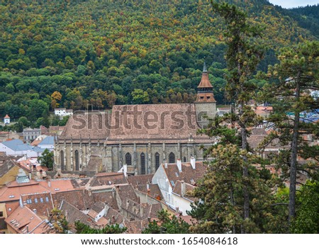 Black Church - Biserica Neagra building in Brasov with forest in background