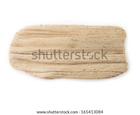 Flat piece of driftwood isolated on white.  Royalty-Free Stock Photo #165413084