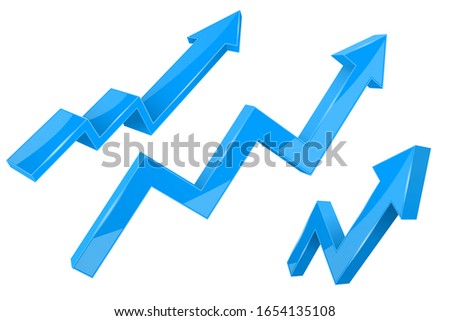 Financial indication arrows. Up blue shiny 3d graphs. Vector illustration isolated on white background