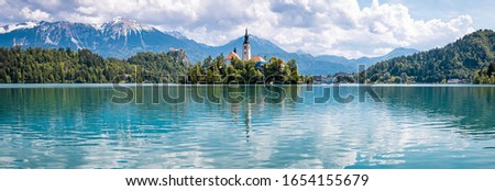  Panorama of lake Bled in Slovenia Royalty-Free Stock Photo #1654155679