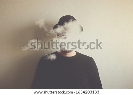 surreal man head in the clouds, abstract concept Royalty-Free Stock Photo #1654203133