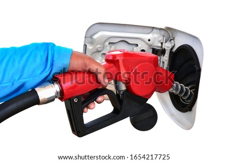 Gasoline Oil drop from nozzle gas station isolated on white background, this has clipping path.