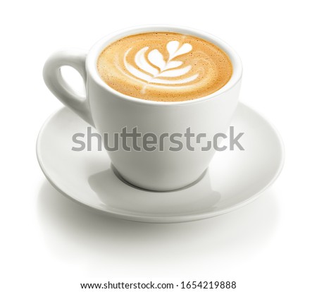 Photo of a white cup of cappuccino froth isolated on a white background Royalty-Free Stock Photo #1654219888