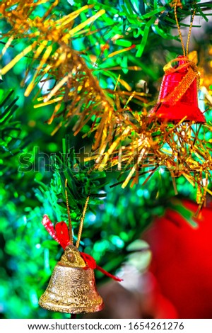 Colorful background of beautiful New Year decoration close up view