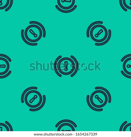 Blue line Brake system warning icon isolated seamless pattern on green background. Exclamation mark in the car. Dashboard attention sign.  Vector Illustration