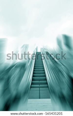 Escalator stairs inside wide Angle of view Angle, modern business center 