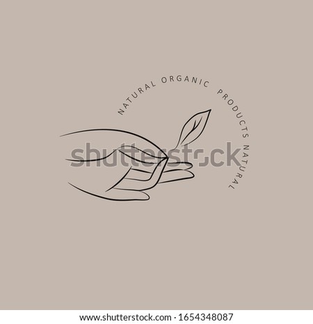 Logo design template in trendy linear minimal style. Vector abstract hands. Abstract symbol for organic products, beauty cosmetics, jewellery and hand crafted.