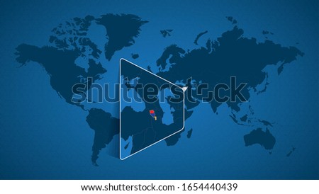 Detailed world map with pinned enlarged map of Armenia and neighboring countries. Armenia flag and map.