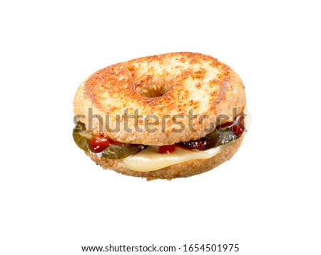 Toasted bagel sandwich on white background