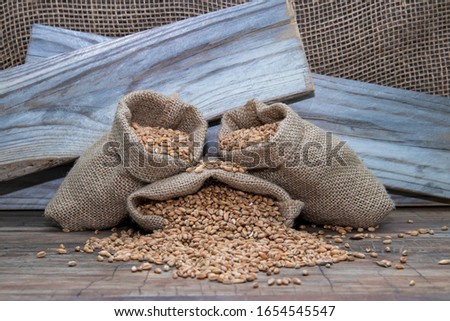 Grains of wheat in bags.