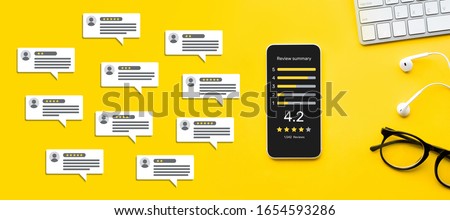Consumer reviews concepts with bubble people review comments. rating or feedback for evaluate.innovation lifestyle  Royalty-Free Stock Photo #1654593286
