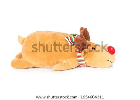 Image of brown deer doll isolated on white background. Animal dolls.