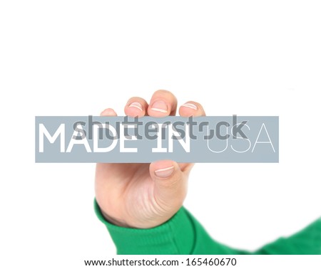 woman holding a label with made in USA