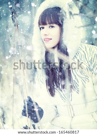 Through the winter forest, female portrait