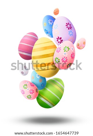 Easter levitation concept with colorful eggs. High resolution image
