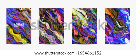 Abstract vector flyer template. Watercolor texture vibrant colored background. Visual computer filtered gradient wavy diagonal lines. Dynamic paint flow marble texture pattern. Psychedelic art poster.