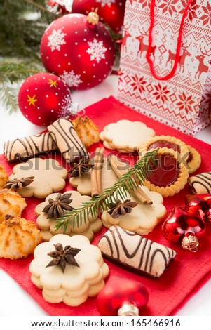 pile of various christmas cookies and decorations