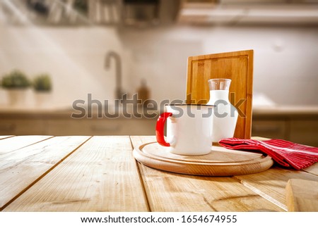 Tale background of free space and blurred kitchen interior 
