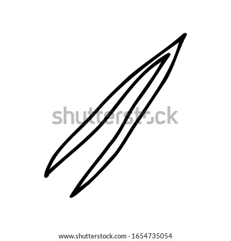 Single black hand drawn medical hand tool tweezers icon, isolated on white background. Doodle vector illustration. 