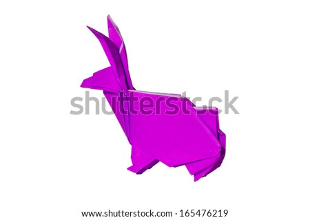 Pink Origami rabbit isolated on white