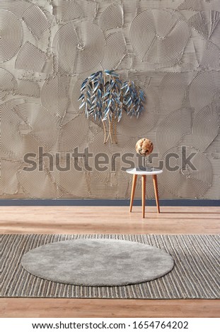Decorative grey background wall with object and coffee table style.