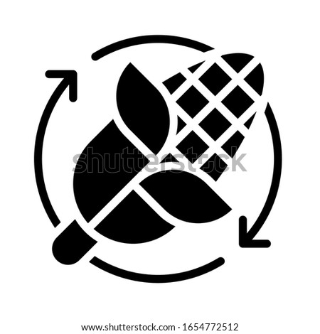 sustainable or recycle related corn with leafs and arrows circle vector in solid design