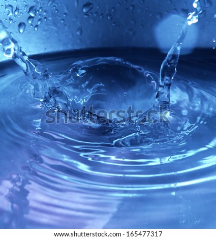 detail of water drop falling into water surface. Splash.