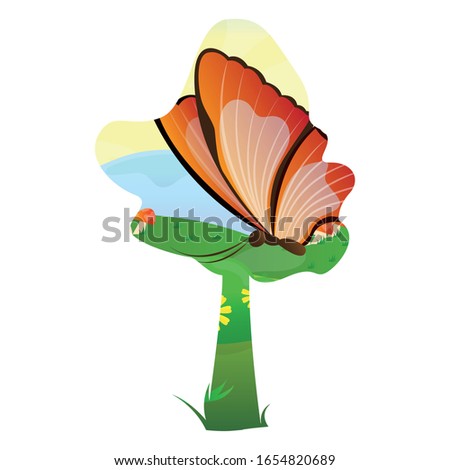 Beautiful butterfly over an abstract tree - Vector