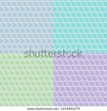 Set of seamless patterns with round tiles , fairy mermaid tail or scales of the dragon or fish scales , vector illustration