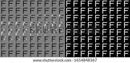 Capital metallic surface letter F isolated on transparent background in soft light. Looped frame animation. Diagonal bar of light passes in front of the symbol. Light reflection. 3D rendering