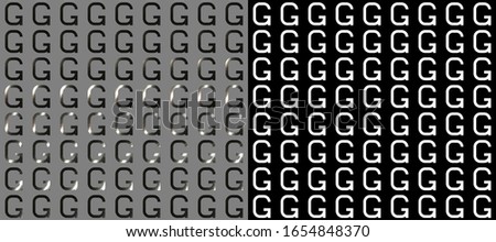 Capital metallic surface letter G isolated on transparent background in soft light. Looped frame animation. Diagonal bar of light passes in front of the symbol. Light reflection. 3D rendering