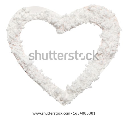 vintage classical white frame in form of heart isolated on white. Heart from paper decorated by Styrofoam. Handmade decoration