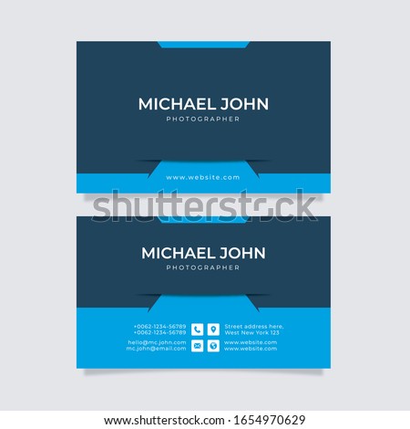 Modern business card template blue colors. Flat design vector abstract creative
