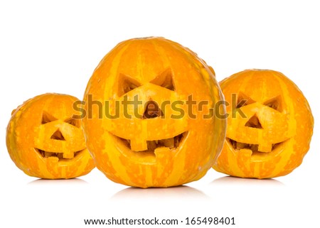 Three Halloween pumpkins  isolated on white background